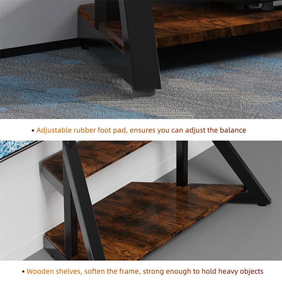 2 Tiers Black Shelves Heavy Duty Universal Tv Floor Stand For 32-75 Inches