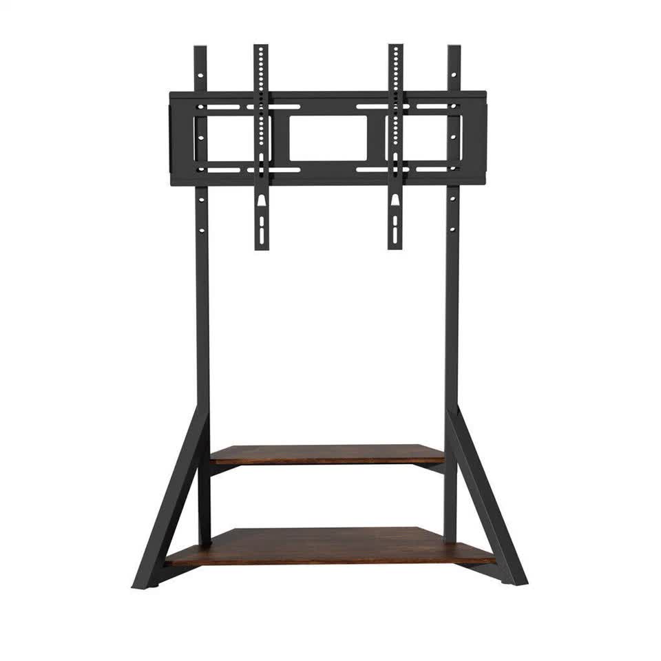2 Tiers Black Shelves Heavy Duty Universal Tv Floor Stand For 32-75 Inches