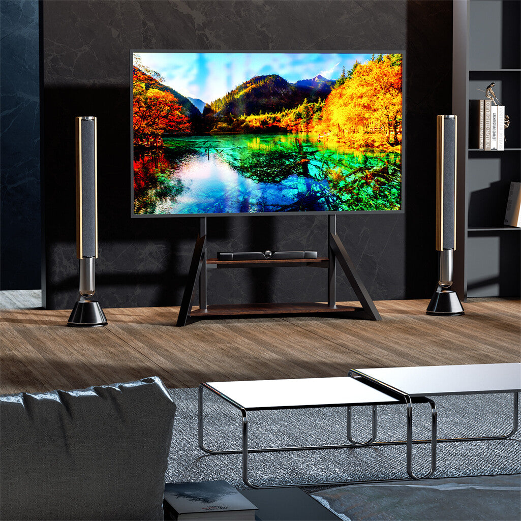 Reinforced Metal 40-100" Tv Floor Stand 2 Tier Shelf Tv Mount Adjustable Height