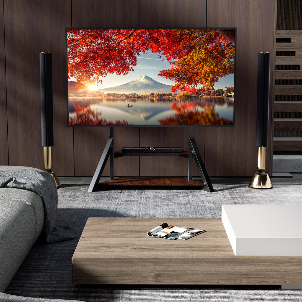 Reinforced Metal 40-100" Tv Floor Stand 2 Tier Shelf Tv Mount Adjustable Height