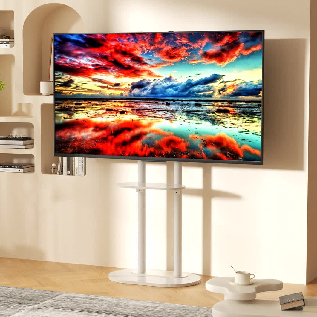 Screens & Stands: 38-75" Heavy Duty Floor Tv Stand W/ Marble Shelf Adjustable Height Mount Bracket
