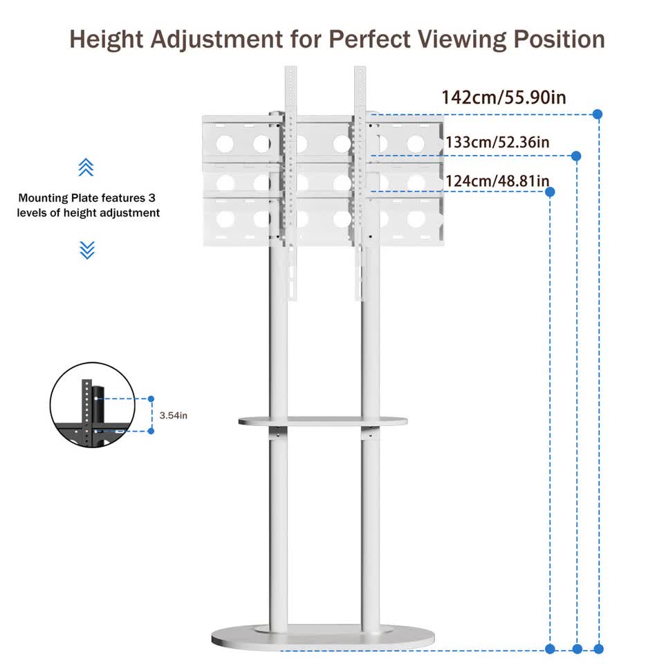 Screens & Stands: 38-75" Heavy Duty Floor Tv Stand W/ Marble Shelf Adjustable Height Mount Bracket