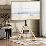 Screens & Stands: FIN 32-75 Inch Swivel Tripod TV Stand Stable Wooden Legs TV Mount with Marble Shelf