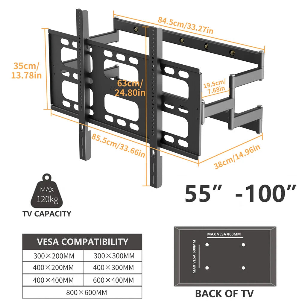 Screens & Stands: Black Heavy-Duty Swivel TV Wall Mount With Articulating Arm Support