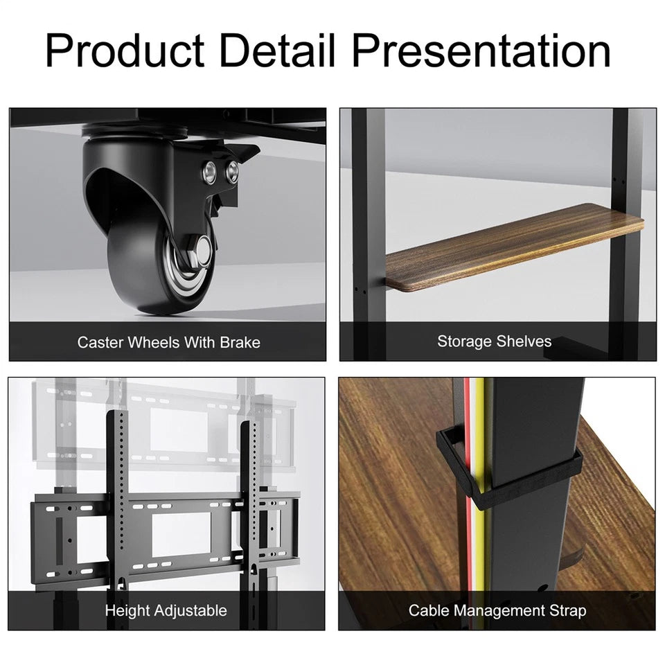 Screens & Stands: Adjustable Rolling TV Stand for 40 to 86 Inch Screens with Shelves