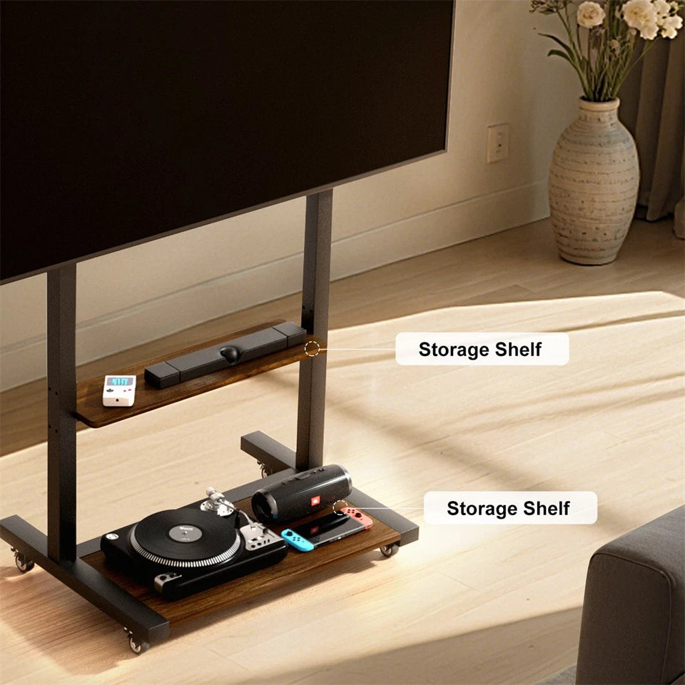 Screens & Stands: Adjustable Rolling TV Stand for 40 to 86 Inch Screens with Shelves