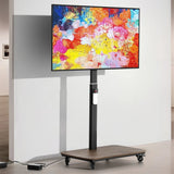 Screens & Stands: 37-75 Inch Electric Height Adjustable Rolling TV Stand - Motorized Floor Mount with Remote Control, Shelf & Lockable Wheels