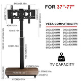 Screens & Stands: 37-75 Inch Electric Height Adjustable Rolling TV Stand - Motorized Floor Mount with Remote Control, Shelf & Lockable Wheels