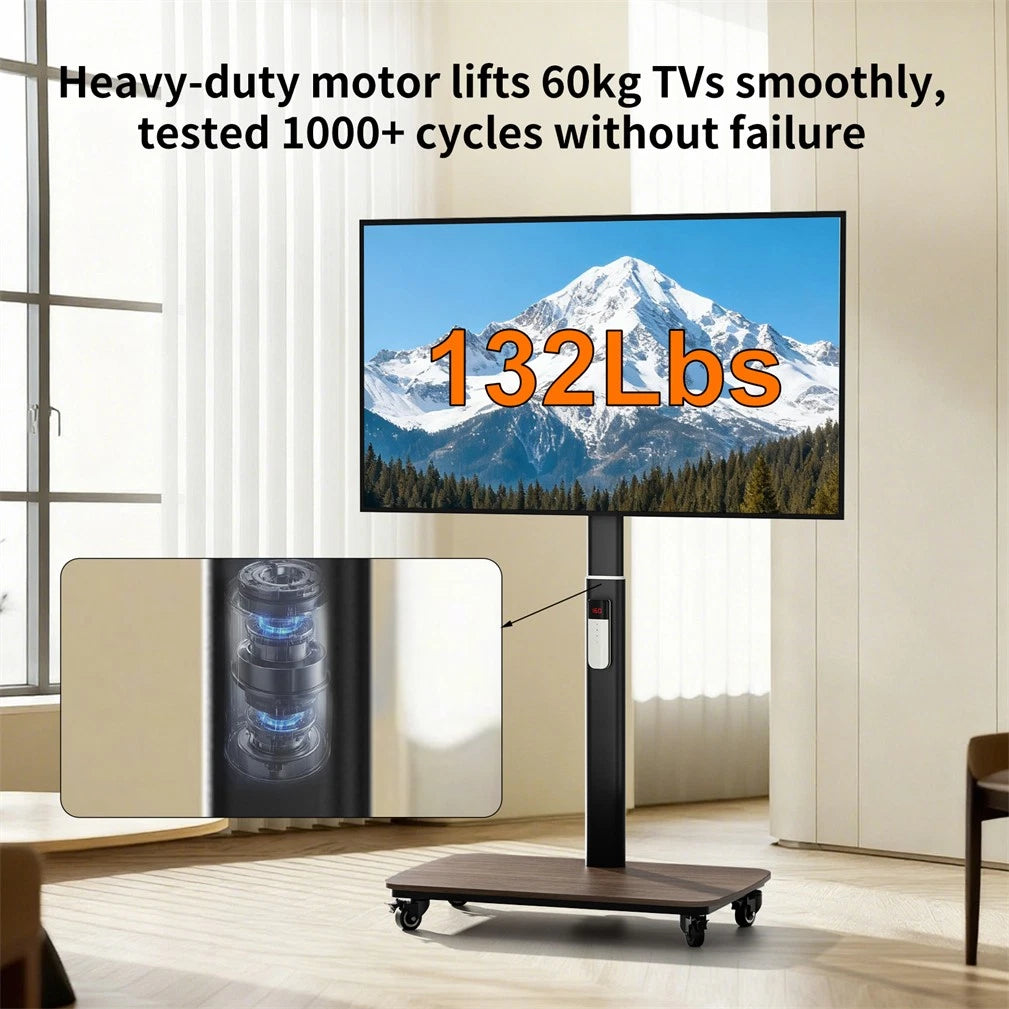 Screens & Stands: 37-75 Inch Electric Height Adjustable Rolling TV Stand - Motorized Floor Mount with Remote Control, Shelf & Lockable Wheels