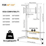 Screens & Stands: Height Adjustable Steel TV Stand on Wheels - Heavy Duty Mobile Floor Mount Cart for 40ï¿½100 Inch TVs, 100kg Capacity