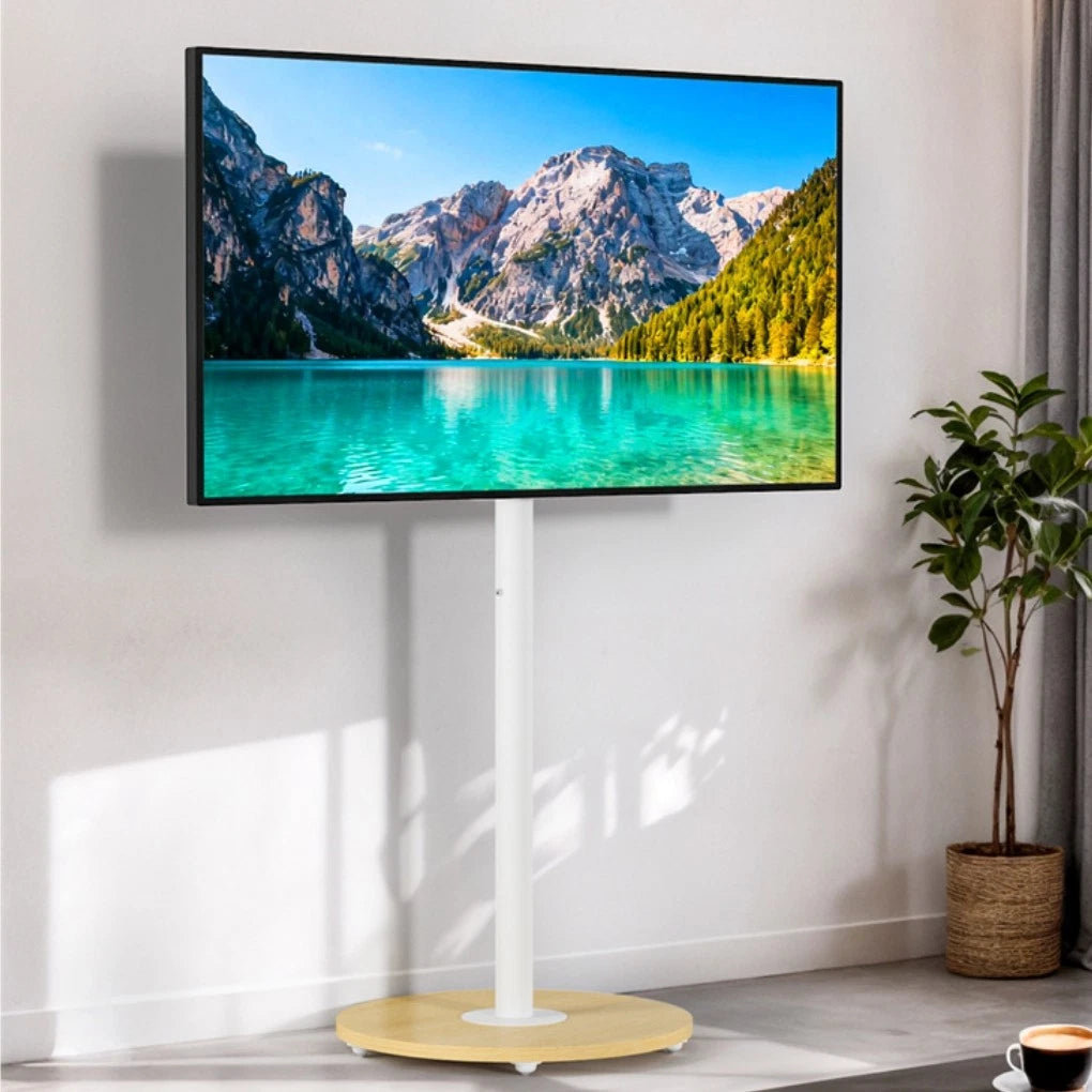 Screens & Stands: 40-75 Inches Rolling TV Floor Stand Heavy Duty Steel TV Cart Mount with Hidden Wheels, Height Adjustable Free-Standing TV Bracket with Wooden Base for Flat Screen TVs