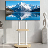 Screens & Stands: 40-75 Inches Heavy Duty Mobile TV Floor Stand with Wooden Shelf, Height Adjustable Rolling TV Mount for Flat Screen, Free-Standing Steel TV Bracket with Wheels