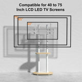 Screens & Stands: 40-75 Inches Heavy Duty Mobile TV Floor Stand with Wooden Shelf, Height Adjustable Rolling TV Mount for Flat Screen, Free-Standing Steel TV Bracket with Wheels