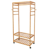 Coat Racks: 169cm Mildrew-proof Bamboo Clothes Shelves Stand On Wheels Coat Shoes Bags Rack