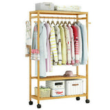 Coat Racks: 169cm Mildrew-proof Bamboo Clothes Shelves Stand On Wheels Coat Shoes Bags Rack