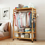 Coat Racks: 169cm Mildrew-proof Bamboo Clothes Shelves Stand On Wheels Coat Shoes Bags Rack