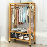 Coat Racks: 169cm Mildrew-proof Bamboo Clothes Shelves Stand On Wheels Coat Shoes Bags Rack