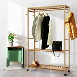 Coat Racks: 169cm Mildrew-proof Bamboo Clothes Shelves Stand On Wheels Coat Shoes Bags Rack