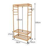 Coat Racks: 169cm Mildrew-proof Bamboo Clothes Shelves Stand On Wheels Coat Shoes Bags Rack