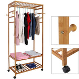 Coat Racks: 169cm Mildrew-proof Bamboo Clothes Shelves Stand On Wheels Coat Shoes Bags Rack