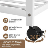 XXL Bamboo Clothes Rail Coat Rack with Wheels, Wooden Open Wardrobe Garment Organizer with Hanging Rod, Shelves and Hooks, White Freestanding Clothes Stand