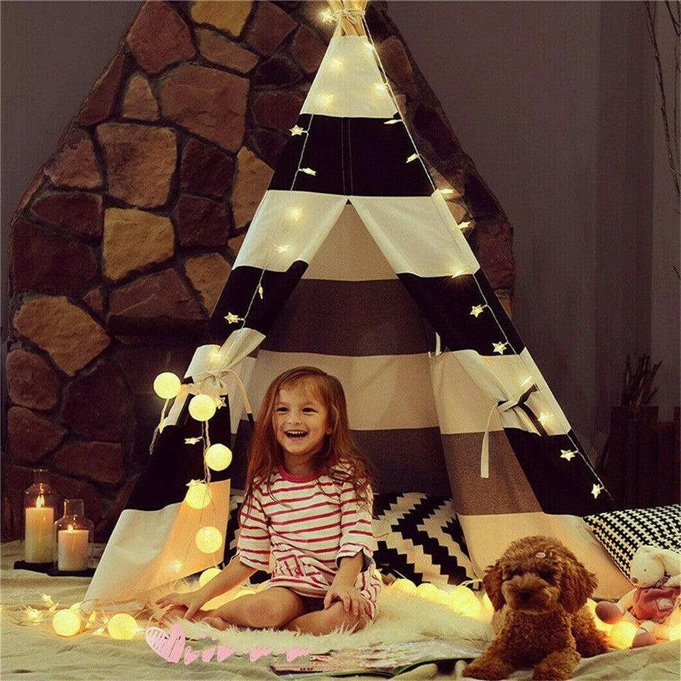 Tents: Kids Teepee Tent Black and White Stripe Children Play House for Indoor & Garden