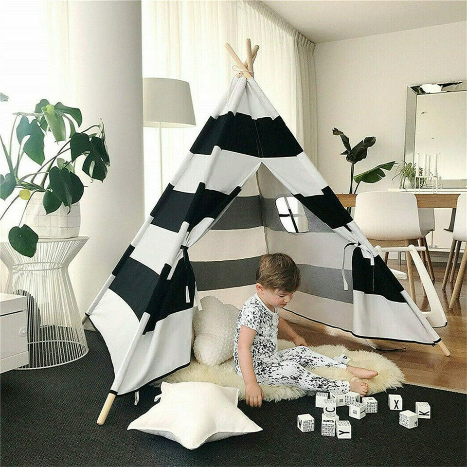 Tents: Kids Teepee Tent Black and White Stripe Children Play House for Indoor & Garden