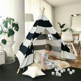 Tents: Kids Teepee Tent Black and White Stripe Children Play House for Indoor & Garden