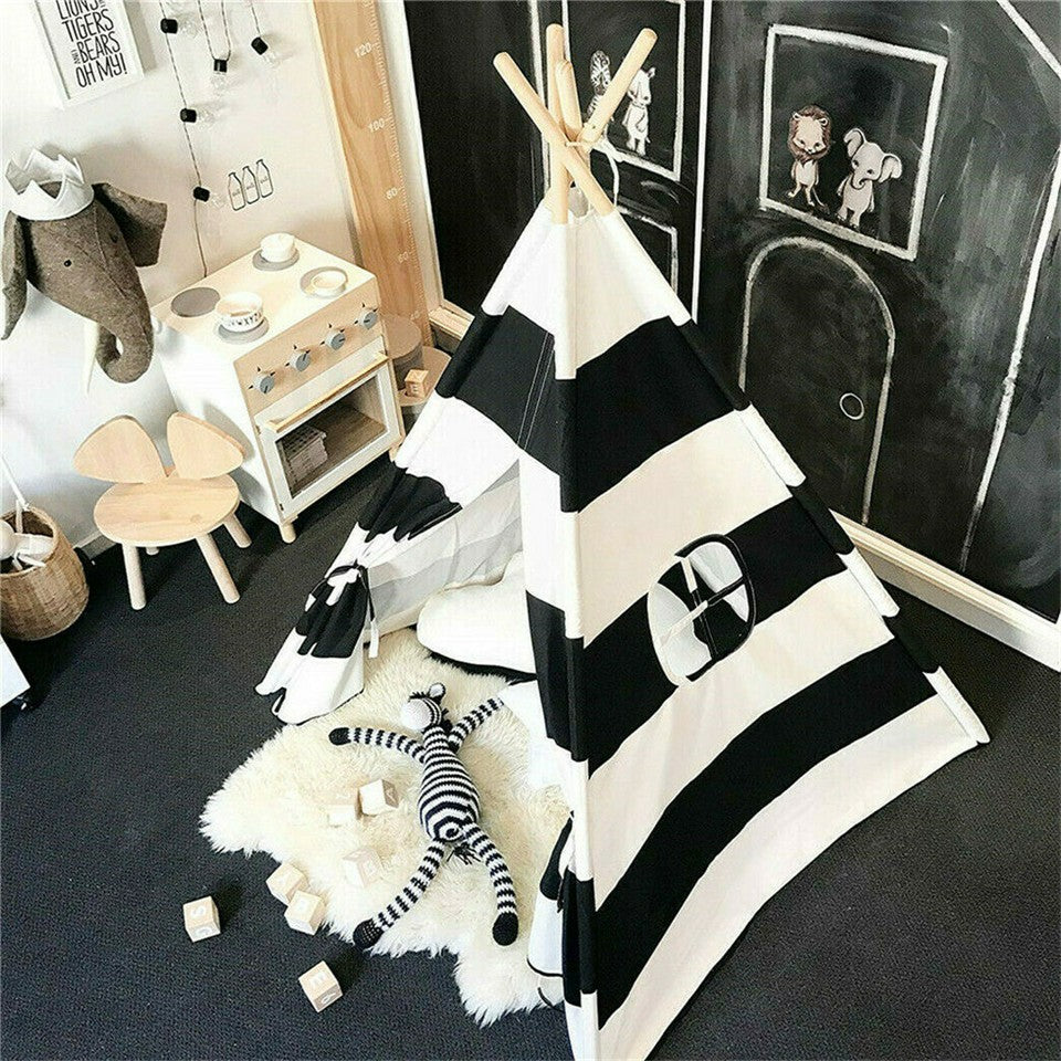 Tents: Kids Teepee Tent Black and White Stripe Children Play House for Indoor & Garden