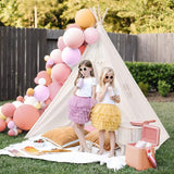 Tents: Xxl Kids Play Teepee Tent Indoor Boho Tent Foldable Tipi With Window/Pompom/Mat