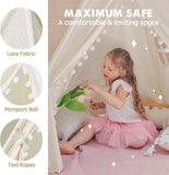 Tents: Xxl Kids Play Teepee Tent Indoor Boho Tent Foldable Tipi With Window/Pompom/Mat