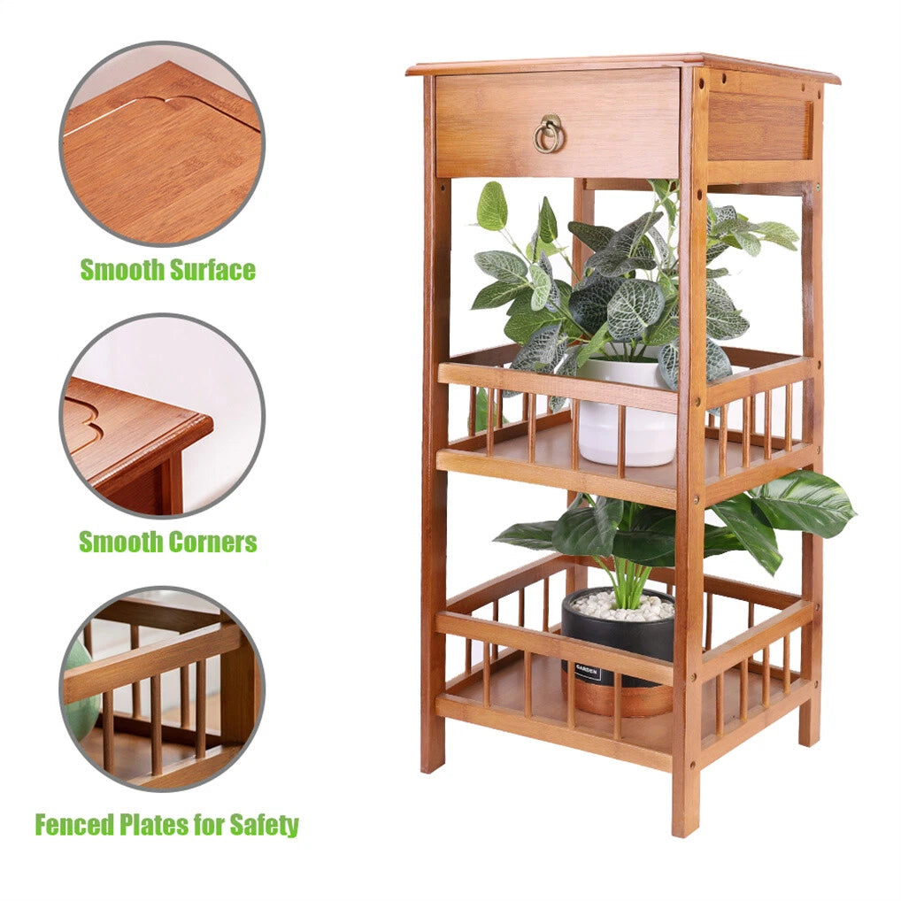 Bedside Tables: P&P Bamboo Bedside Table Nightstand Smooth Storage Side End Table with Drawers for Small Spaces