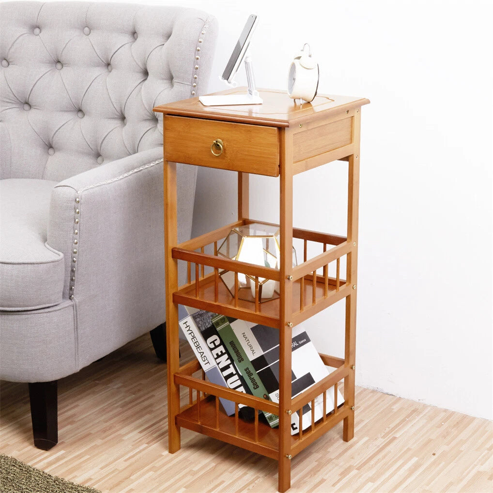 Bedside Tables: P&P Bamboo Bedside Table Nightstand Smooth Storage Side End Table with Drawers for Small Spaces