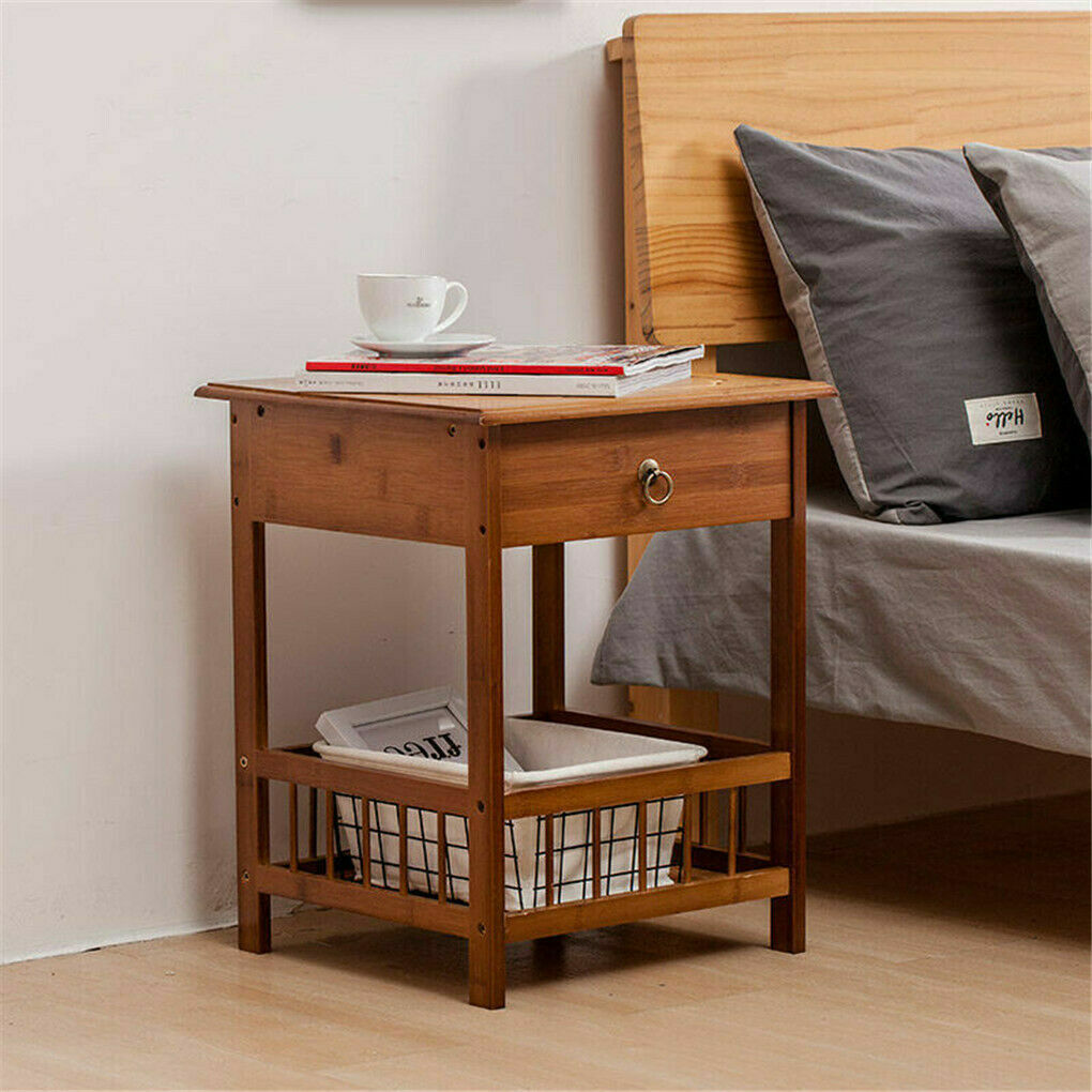 Bedside Tables: 2 Tier Classic Bedside Table Drawer Side Table Living Room Coffee Tea End Table