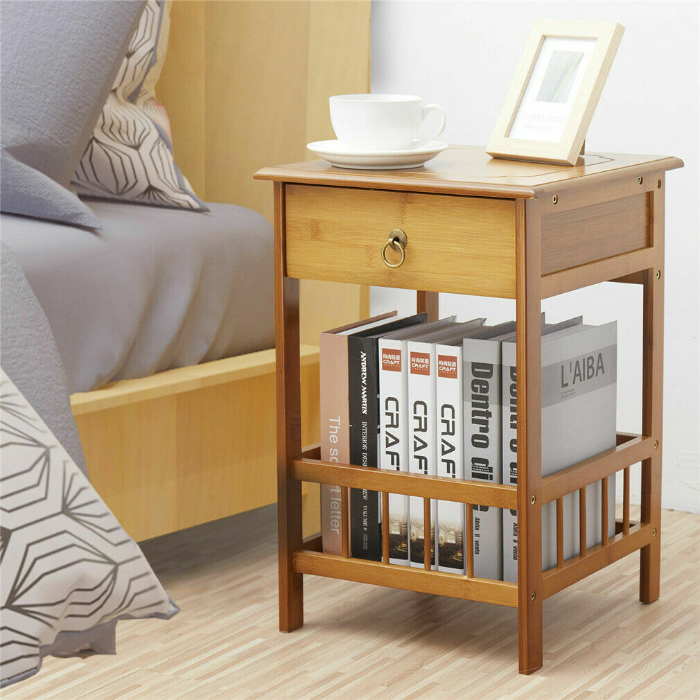Bedside Tables: 2 Tier Classic Bedside Table Drawer Side Table Living Room Coffee Tea End Table