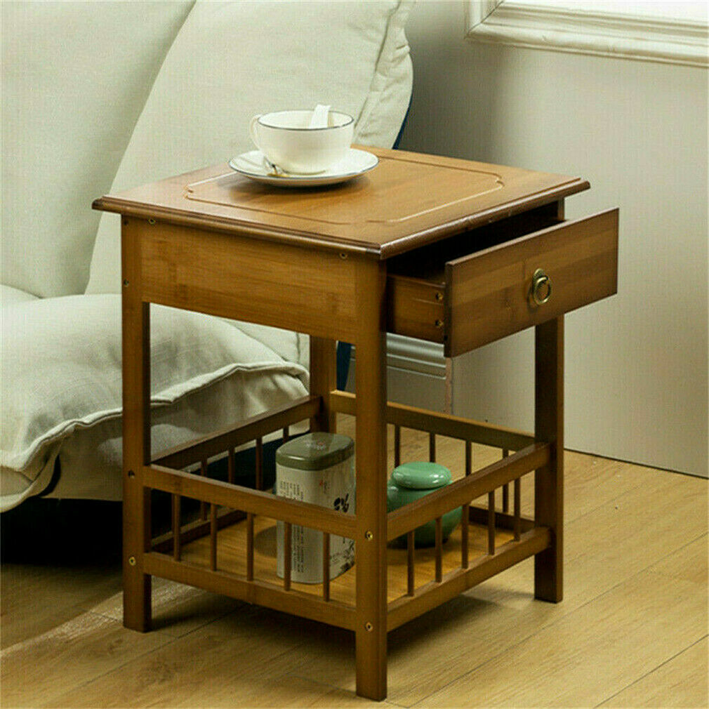 Bedside Tables: 2 Tier Classic Bedside Table Drawer Side Table Living Room Coffee Tea End Table