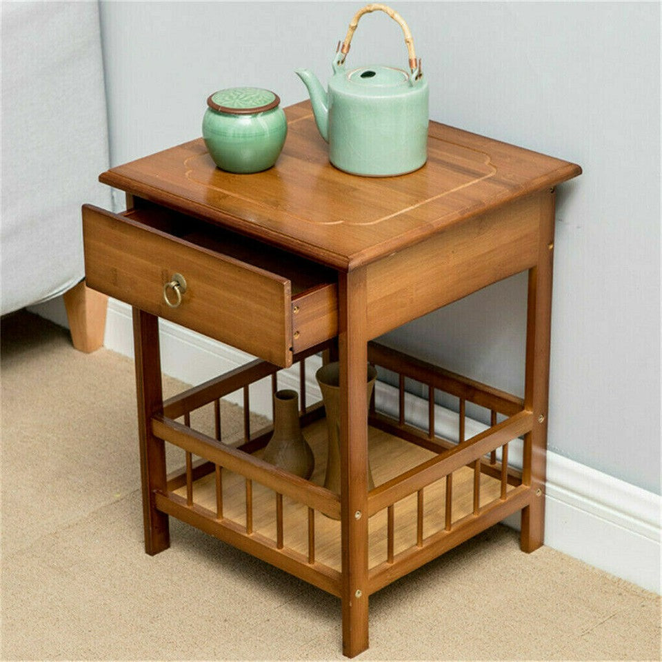 Bedside Tables: 2 Tier Classic Bedside Table Drawer Side Table Living Room Coffee Tea End Table