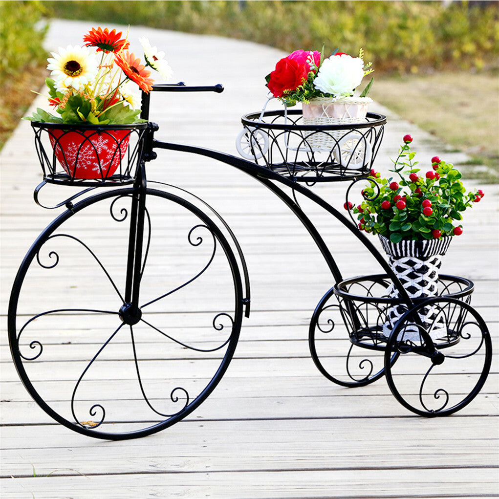 Gardening Accessories: Fin Bicycle Style Flower Pots Indoor Outdoor Garden Shelf Rack Metal Plant Stand Au