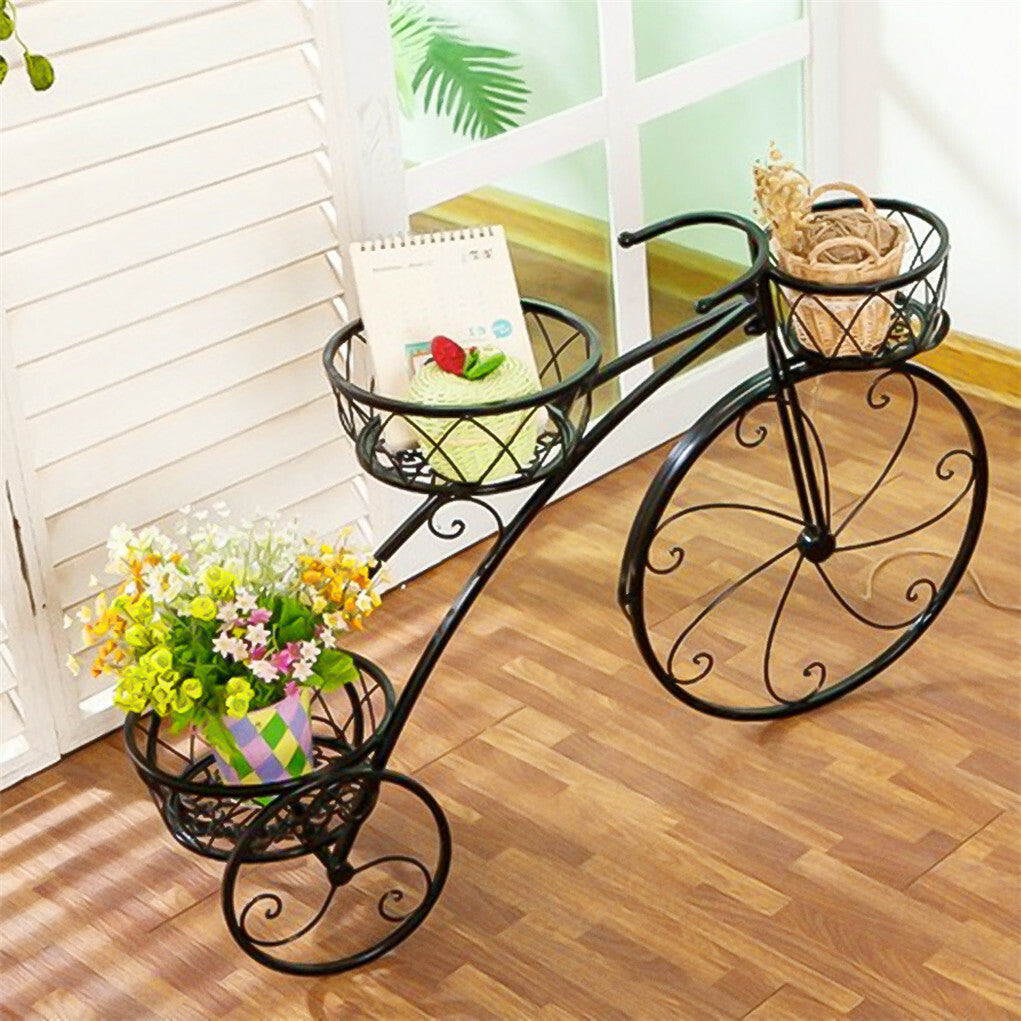 Gardening Accessories: Fin Bicycle Style Flower Pots Indoor Outdoor Garden Shelf Rack Metal Plant Stand Au