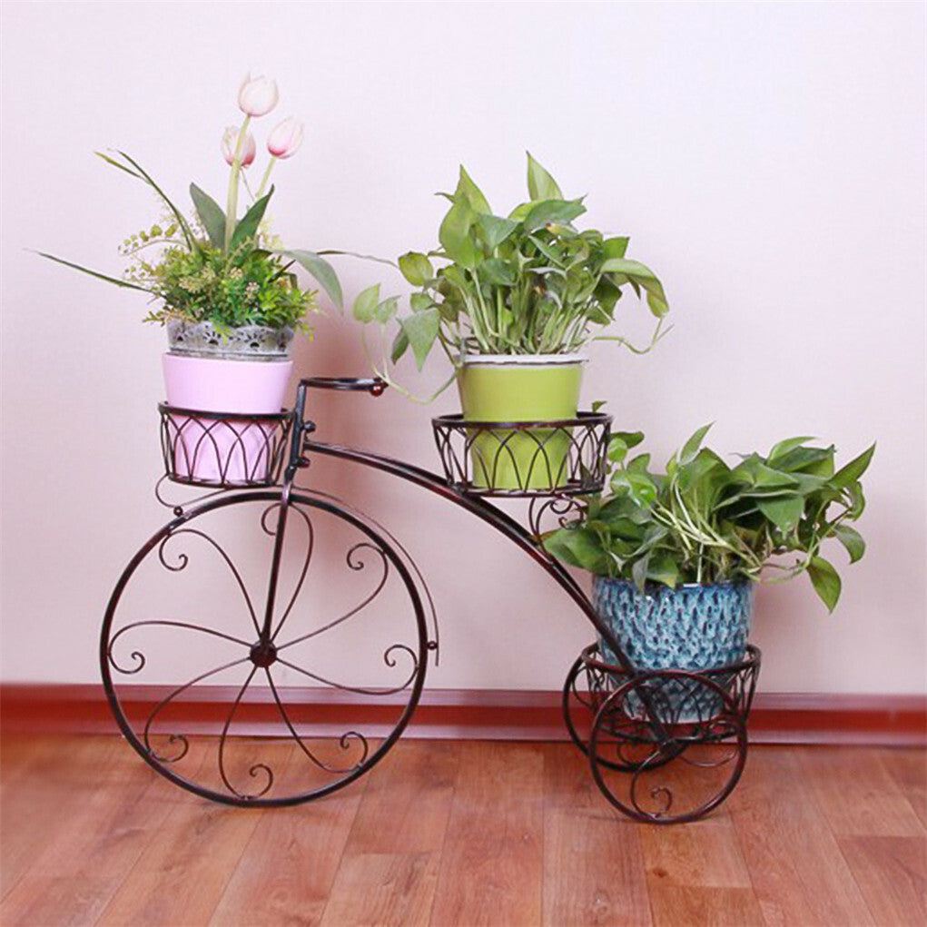 Gardening Accessories: Fin Bicycle Style Flower Pots Indoor Outdoor Garden Shelf Rack Metal Plant Stand Au