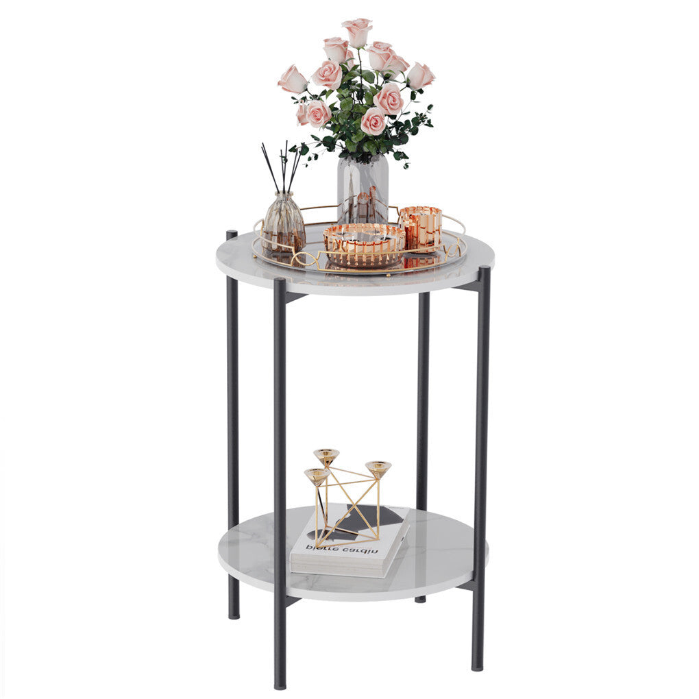 Coffee Tables: High Gloss Marble Top End Table Coffee Side Table w/ Rustproof Solid Iron Frame