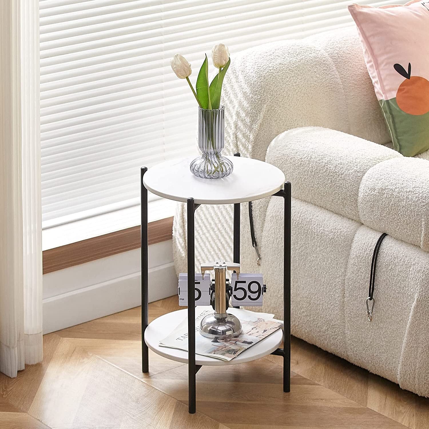 Coffee Tables: High Gloss Marble Top End Table Coffee Side Table w/ Rustproof Solid Iron Frame
