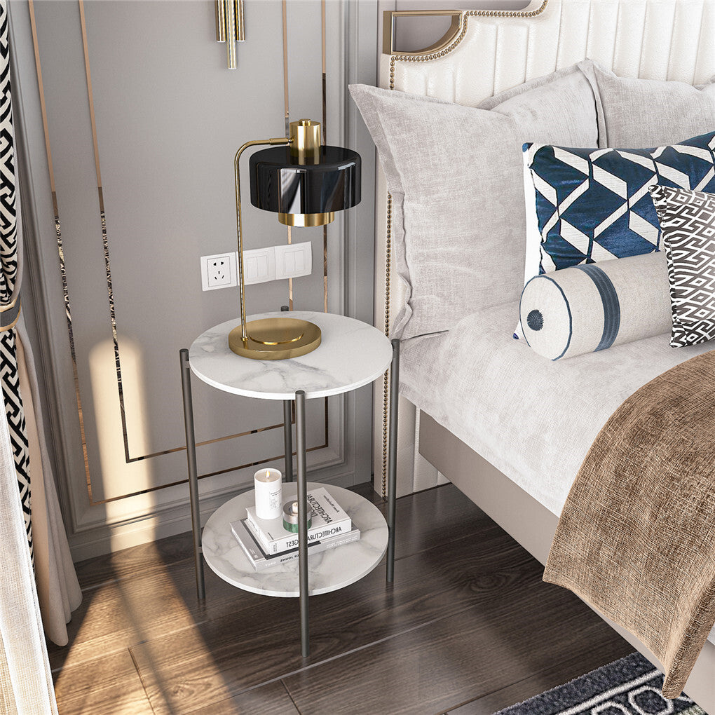 Coffee Tables: High Gloss Marble Top End Table Coffee Side Table w/ Rustproof Solid Iron Frame