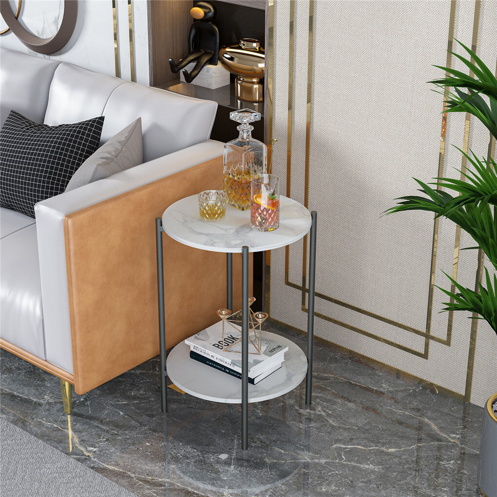 Coffee Tables: High Gloss Marble Top End Table Coffee Side Table w/ Rustproof Solid Iron Frame