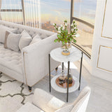 Coffee Tables: High Gloss Marble Top End Table Coffee Side Table w/ Rustproof Solid Iron Frame