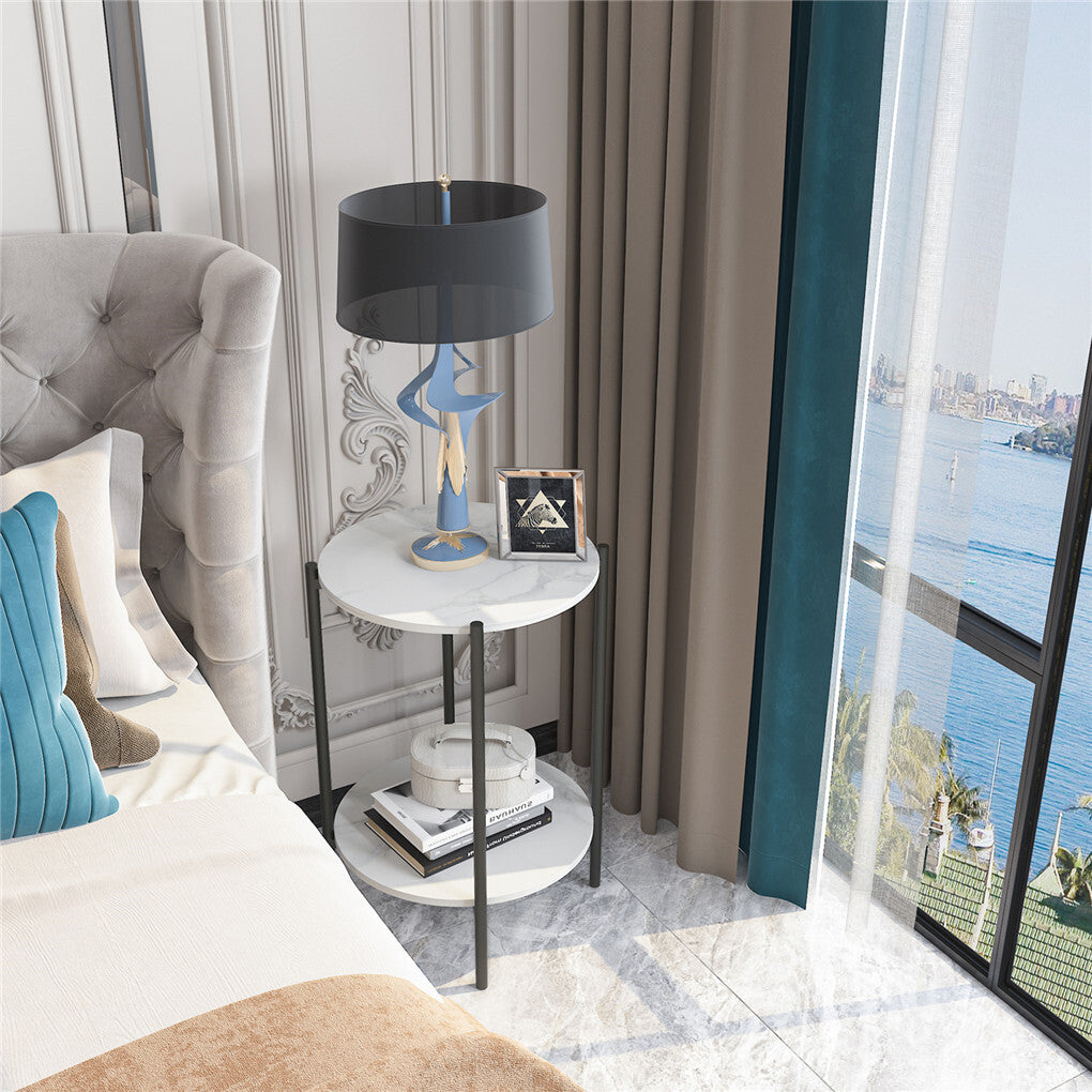 Coffee Tables: High Gloss Marble Top End Table Coffee Side Table w/ Rustproof Solid Iron Frame