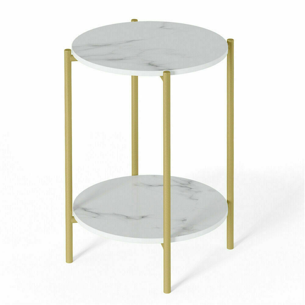 Side Tables: e Store - Marble Sofa Side End Table/Coffee Table with Shelf & Gold Iron Legs