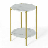 Side Tables: e Store - Marble Sofa Side End Table/Coffee Table with Shelf & Gold Iron Legs