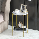 Side Tables: e Store - Marble Sofa Side End Table/Coffee Table with Shelf & Gold Iron Legs