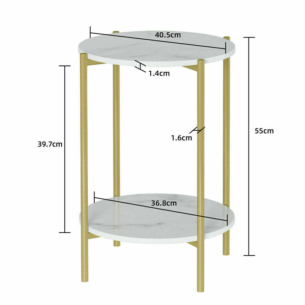 Side Tables: e Store - Marble Sofa Side End Table/Coffee Table with Shelf & Gold Iron Legs